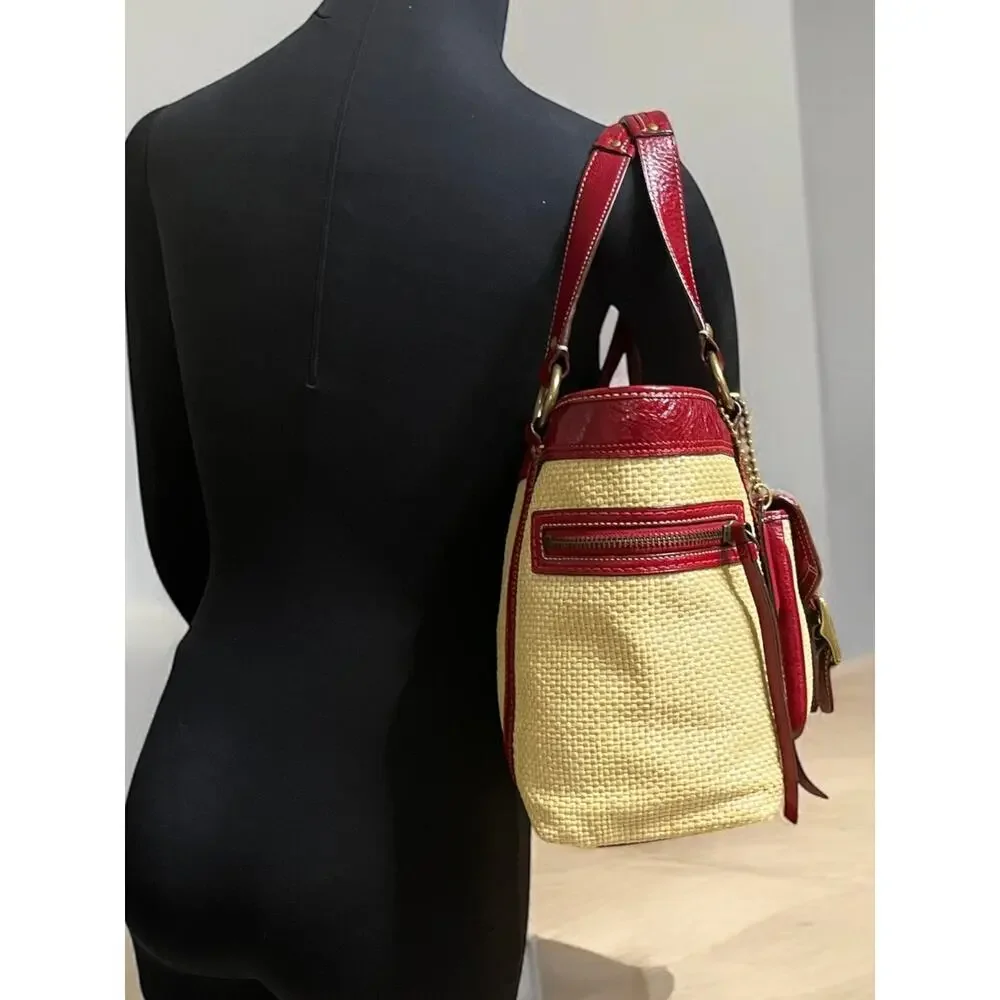 Vintage Coach 113 Legacy Straw Tote Bag & Wristlet